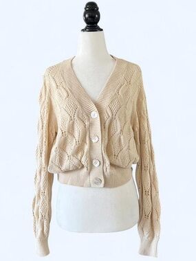 Vero Moda Cream Cable Knit Cottagecore Cozycore Button-Front Cardigan XS